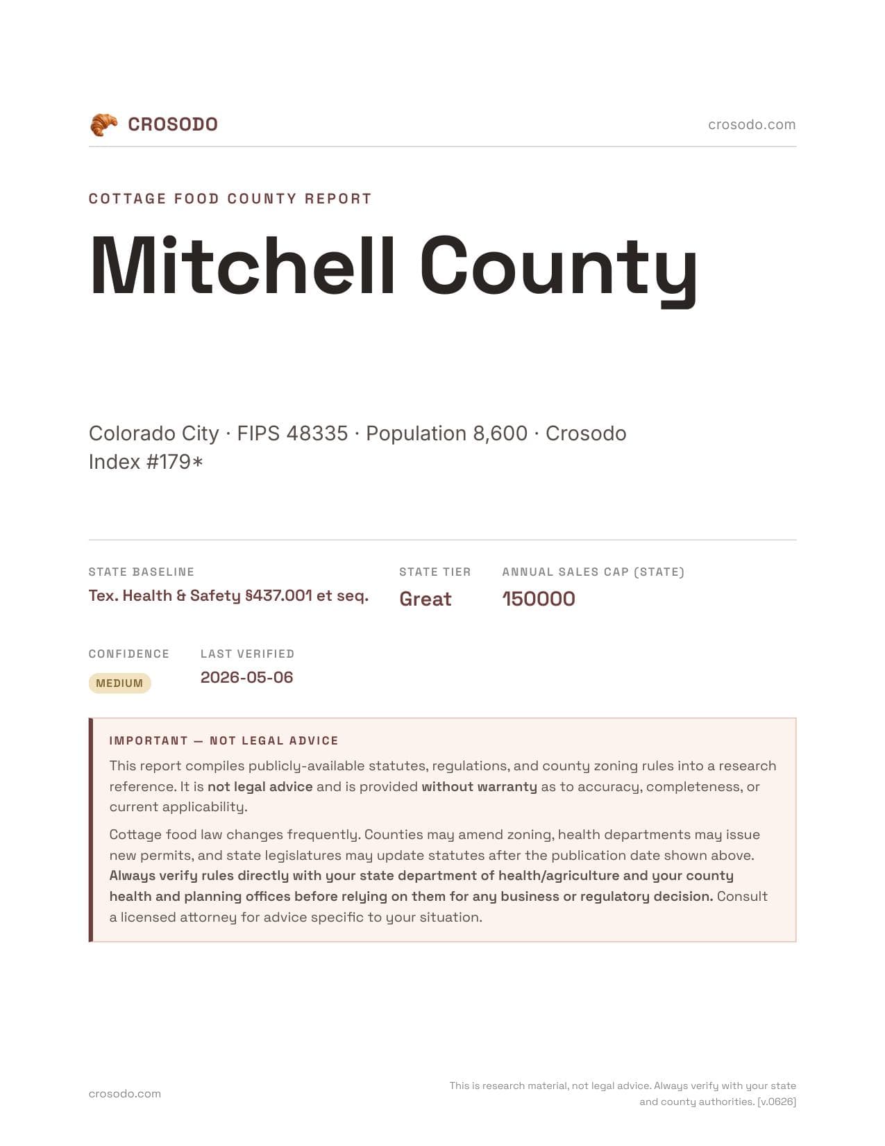 Cover of Mitchell County county cottage food report