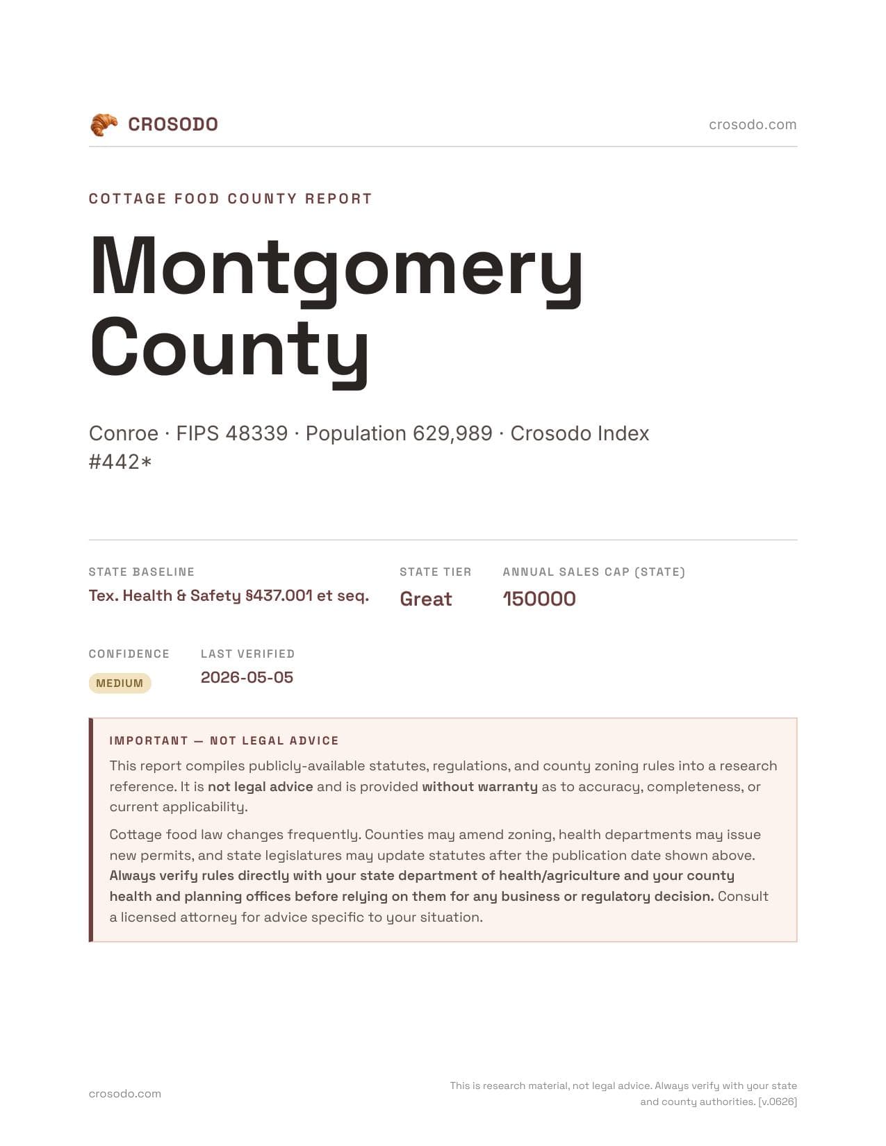 Cover of Montgomery County county cottage food report