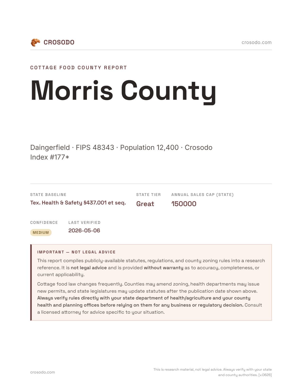 Cover of Morris County county cottage food report