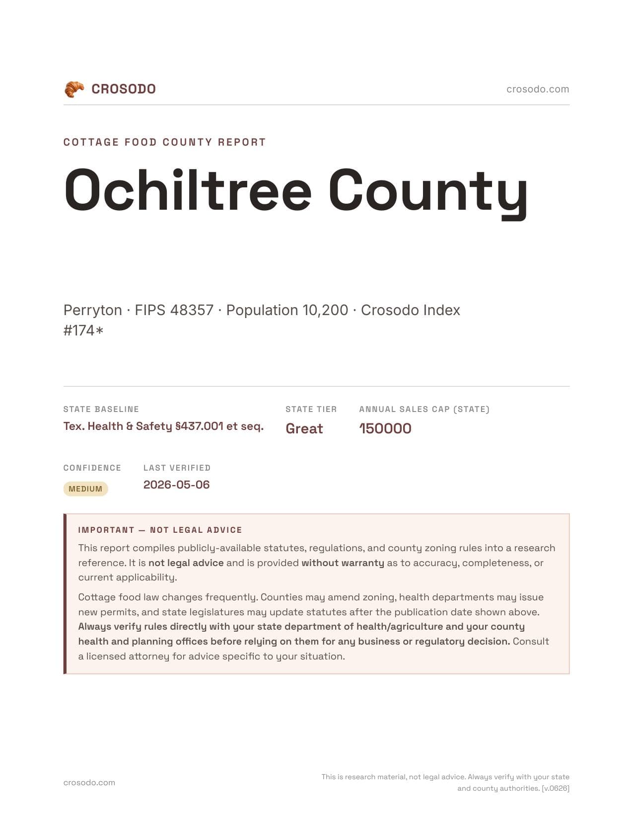 Cover of Ochiltree County county cottage food report