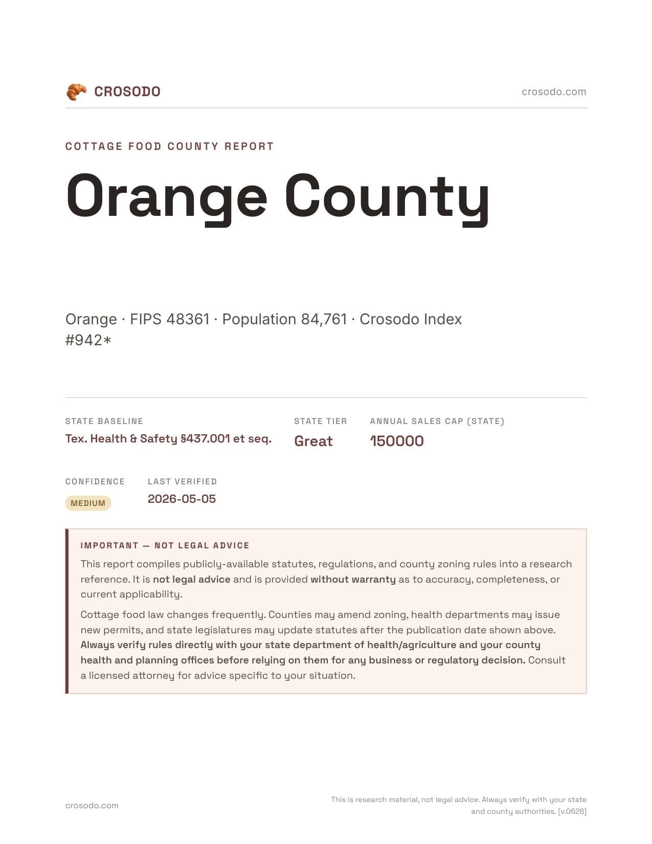 Cover of Orange County county cottage food report