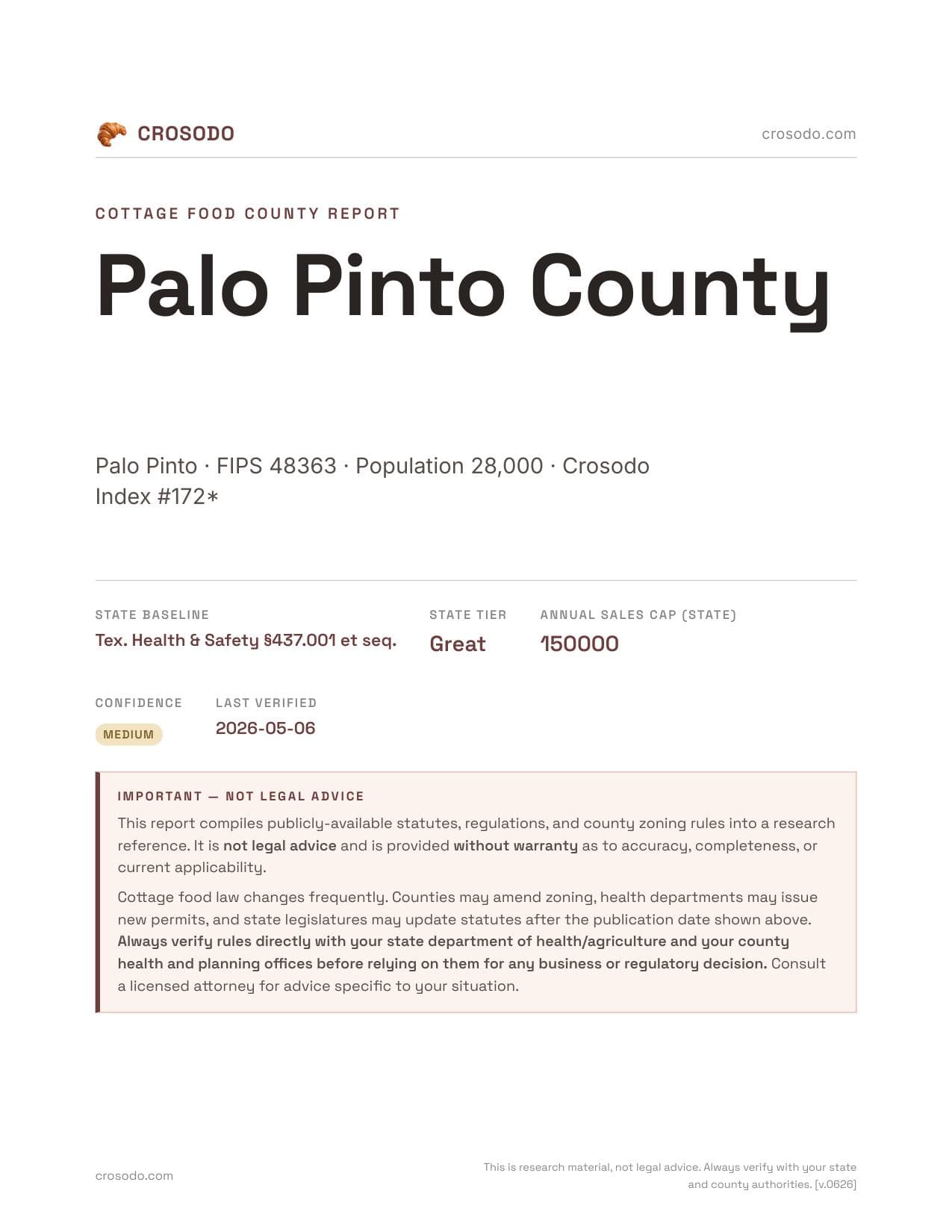 Cover of Palo Pinto County county cottage food report