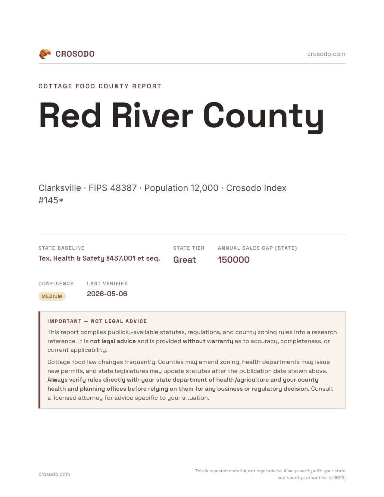 Cover of Red River County county cottage food report