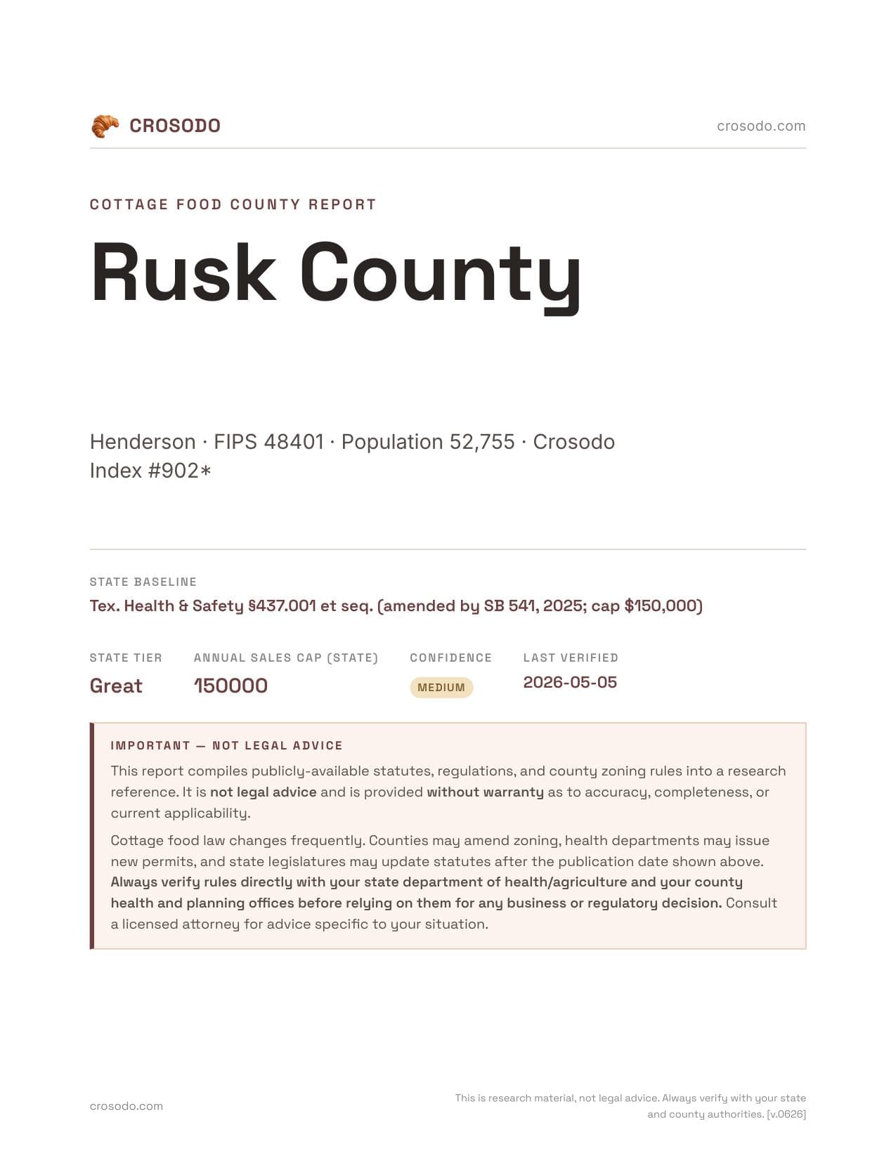 Cover of Rusk County county cottage food report