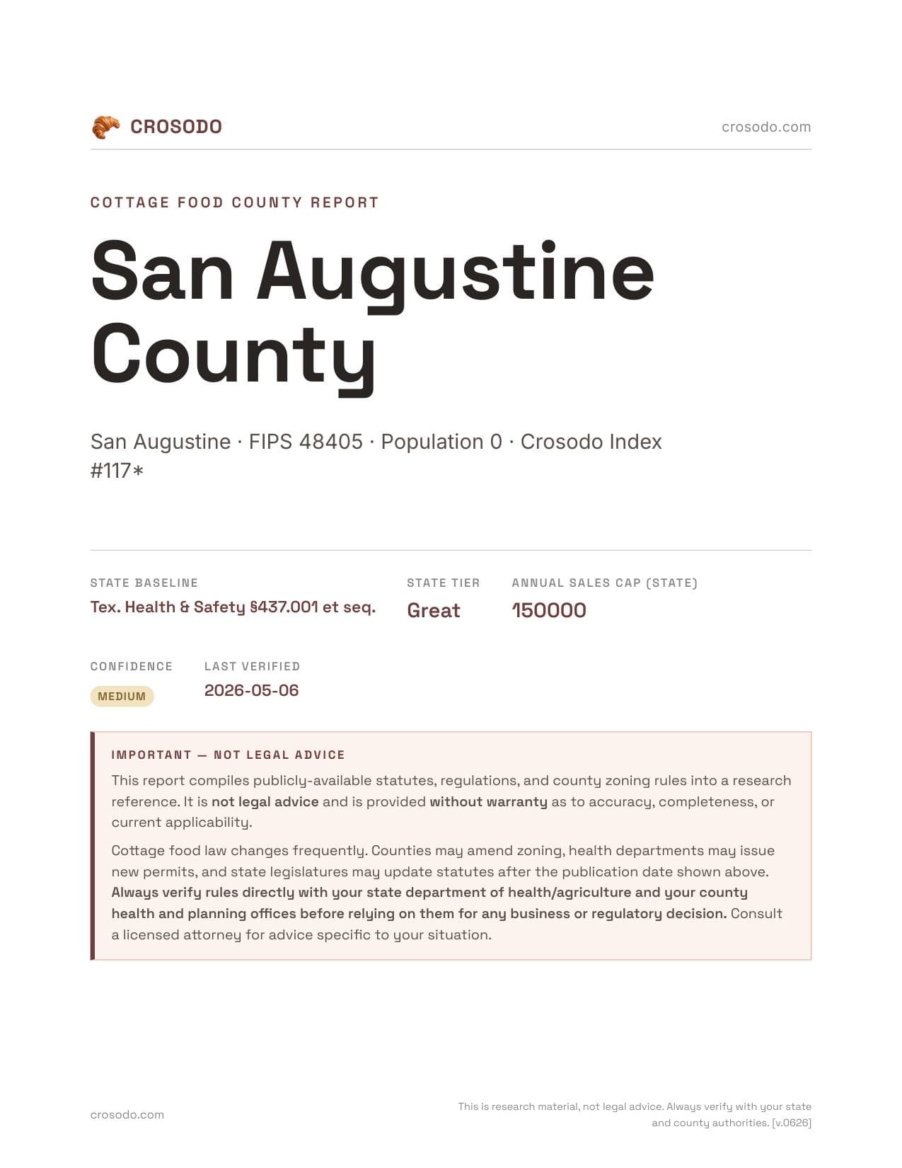 Cover of San Augustine County county cottage food report