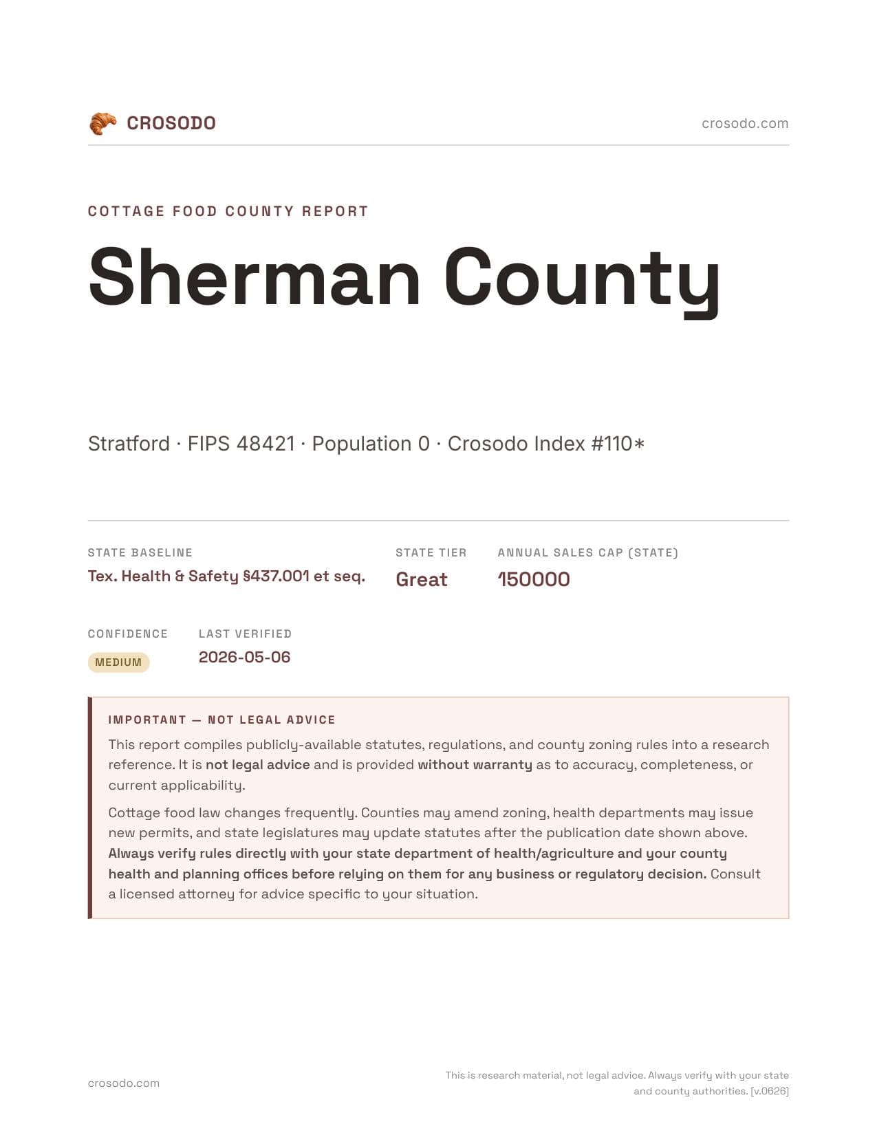 Cover of Sherman County county cottage food report
