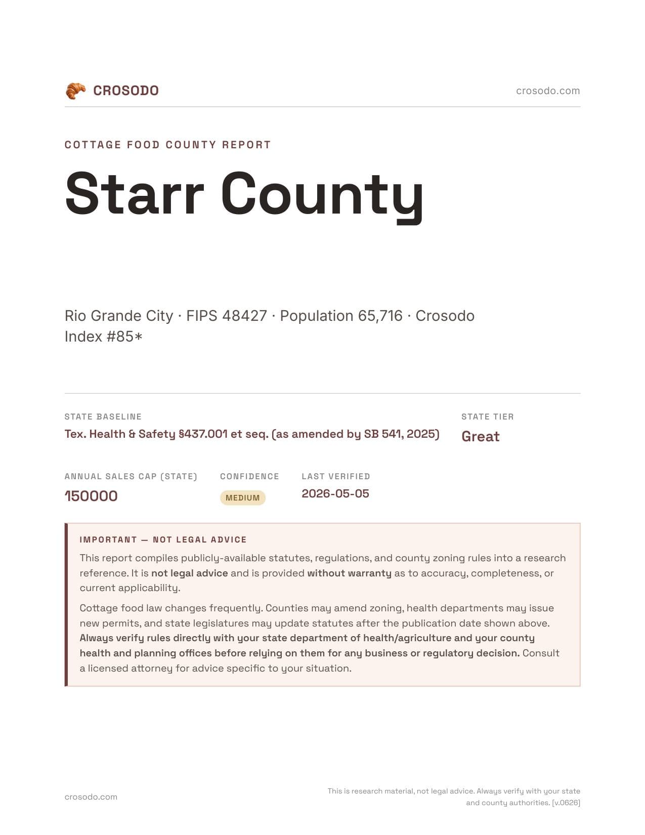 Cover of Starr County county cottage food report
