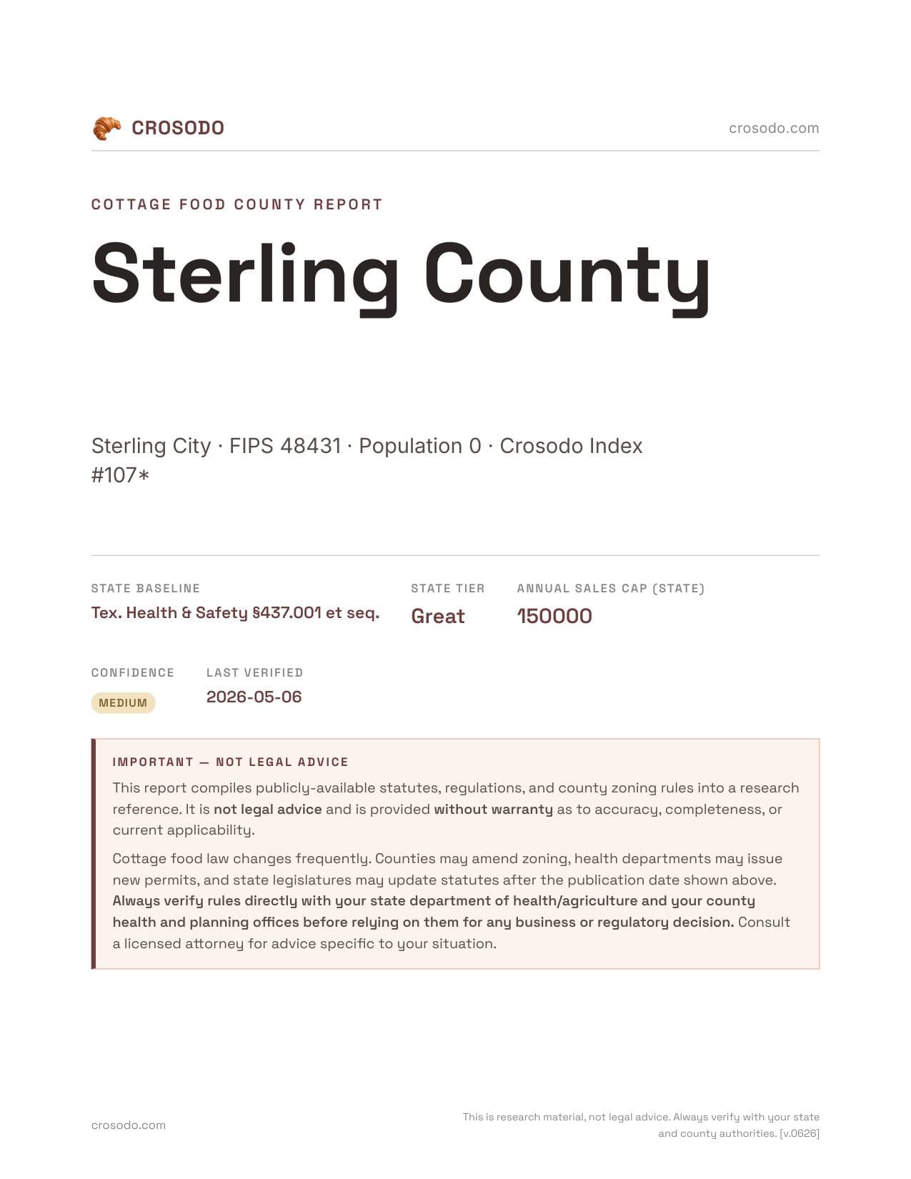Cover of Sterling County county cottage food report
