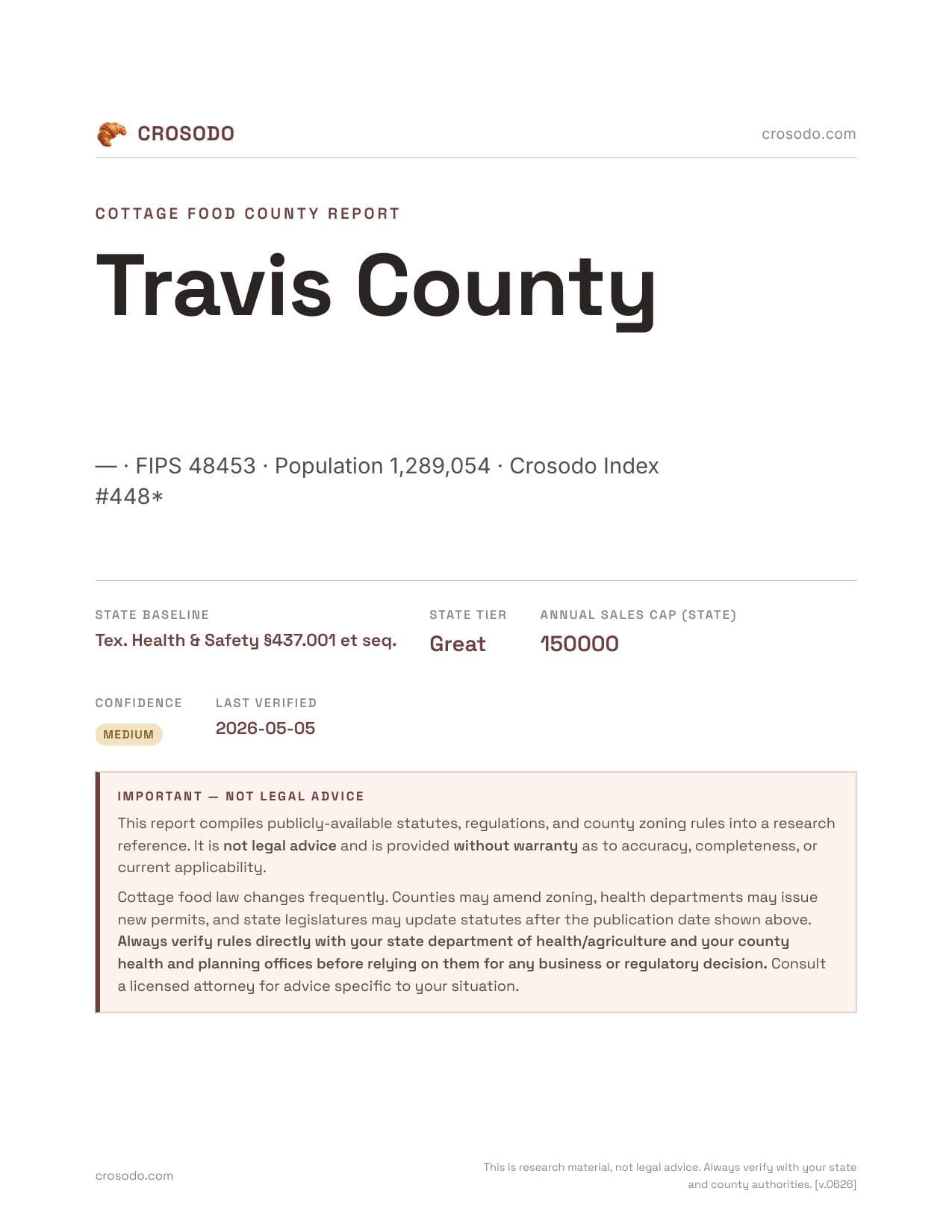 Cover of Travis County county cottage food report