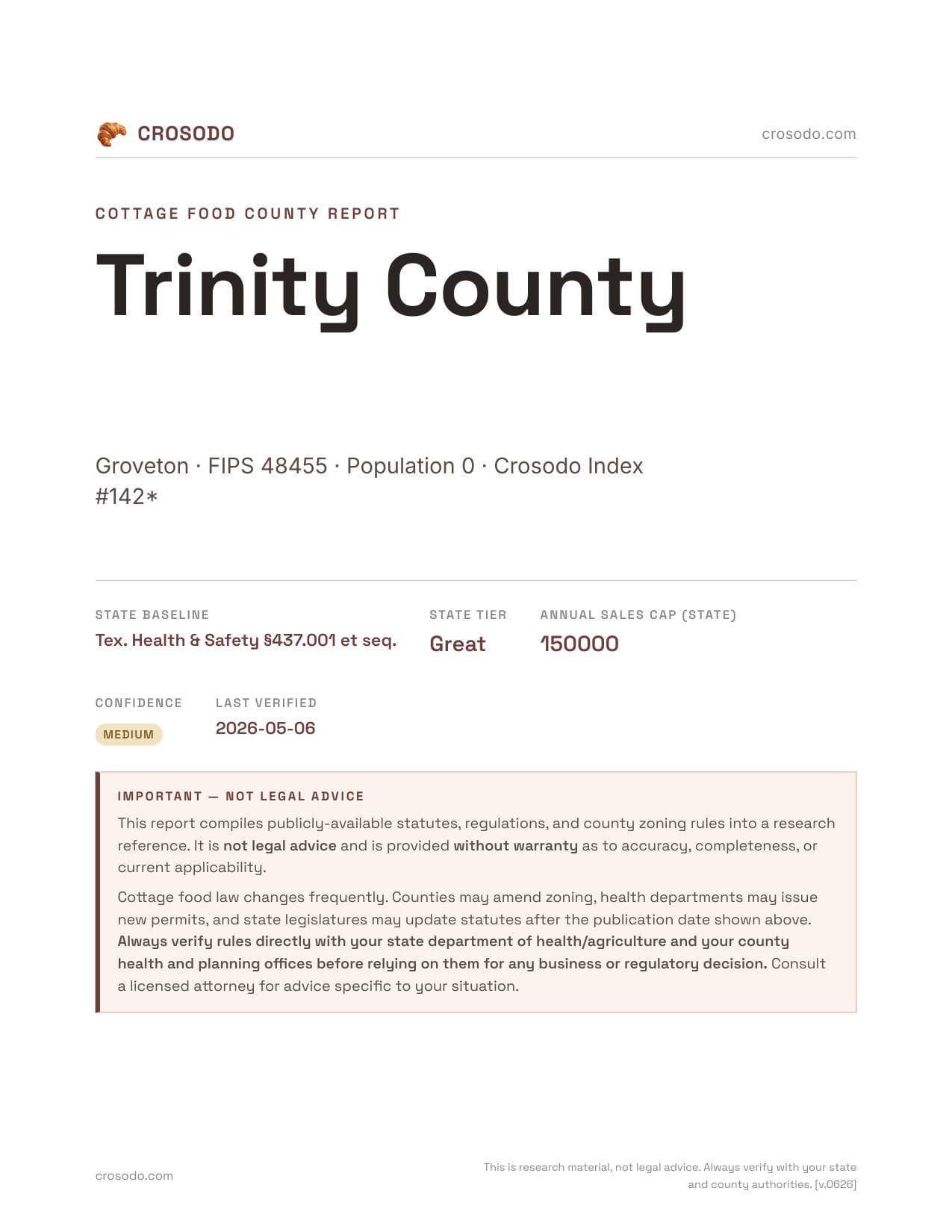 Cover of Trinity County county cottage food report