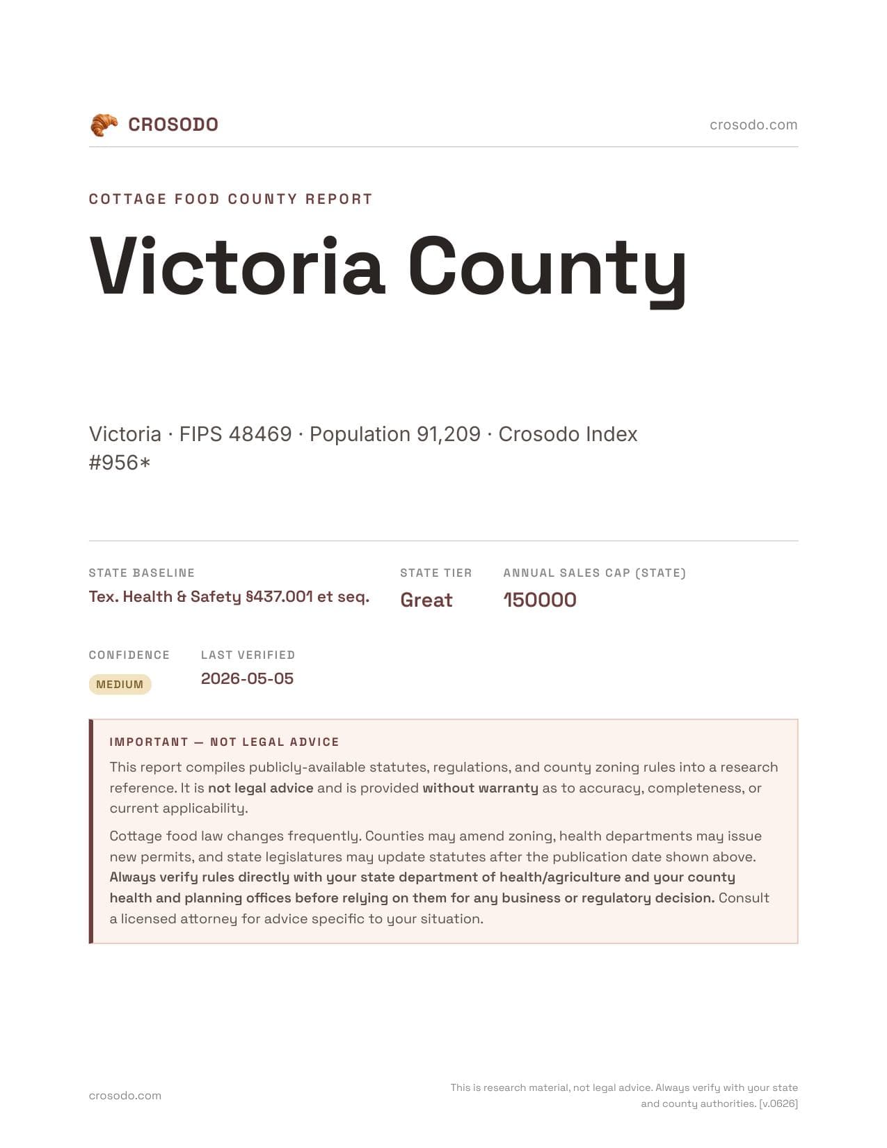Cover of Victoria County county cottage food report