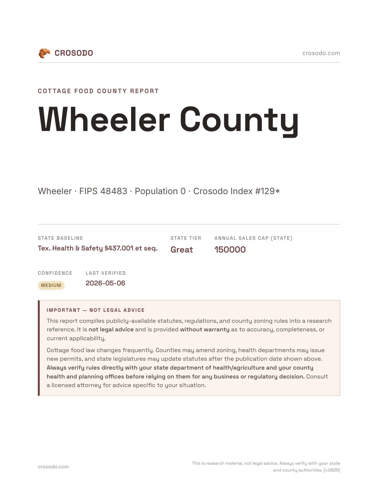 Cover of Wheeler County county cottage food report