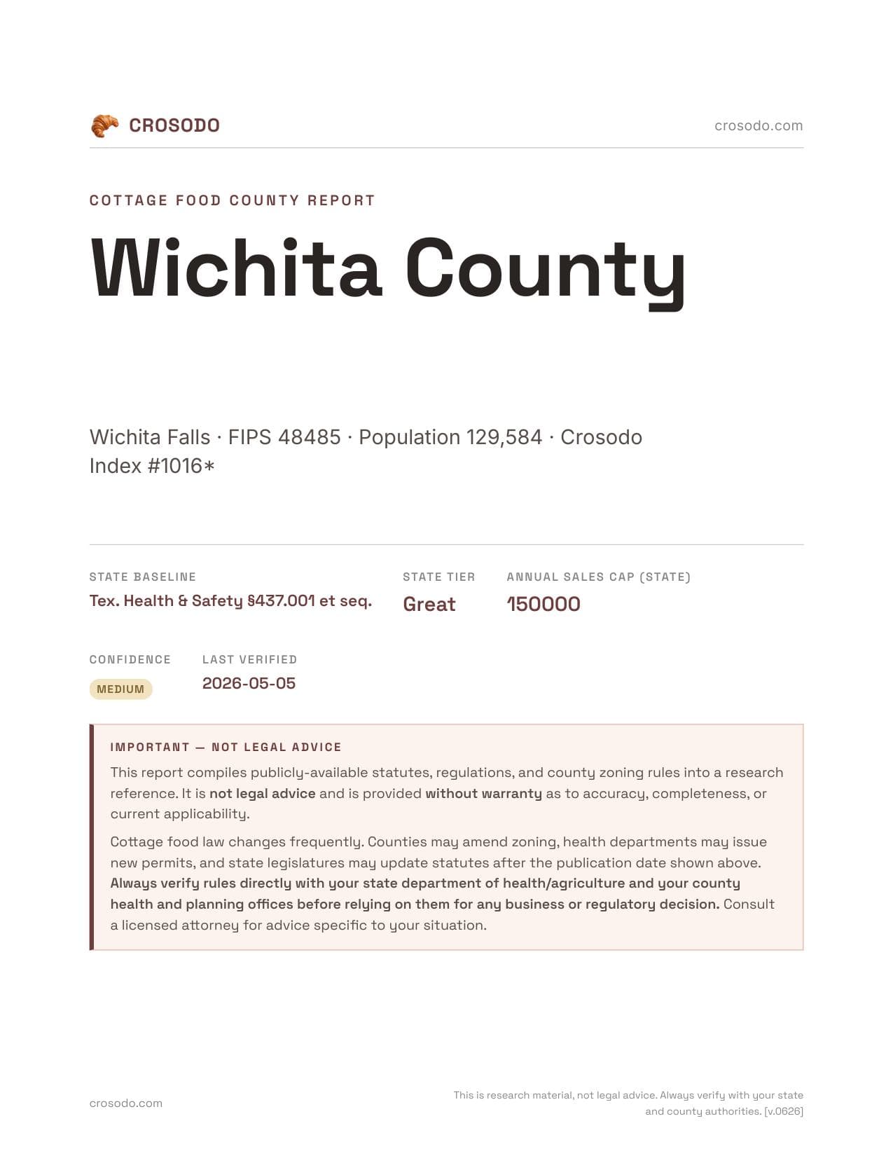 Cover of Wichita County county cottage food report