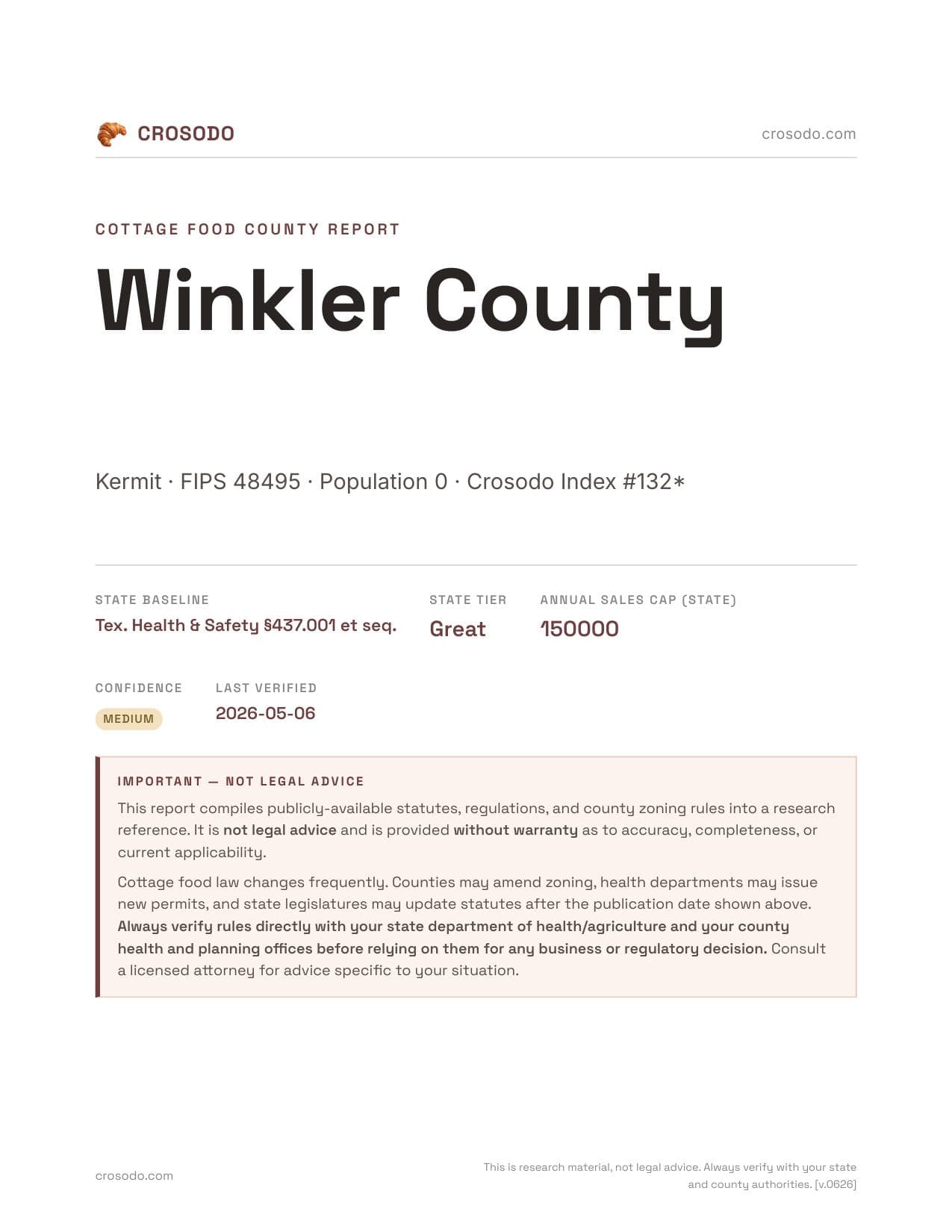 Cover of Winkler County county cottage food report