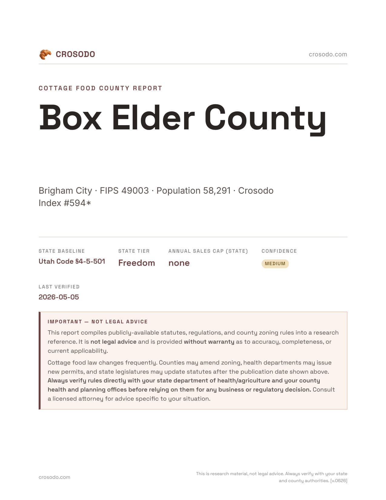 Cover of Box Elder County county cottage food report
