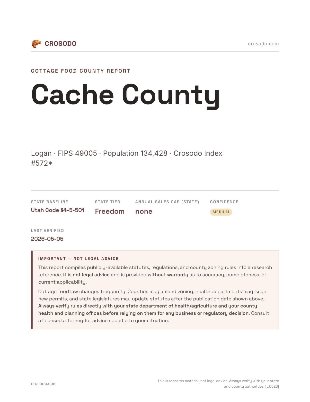Cover of Cache County county cottage food report