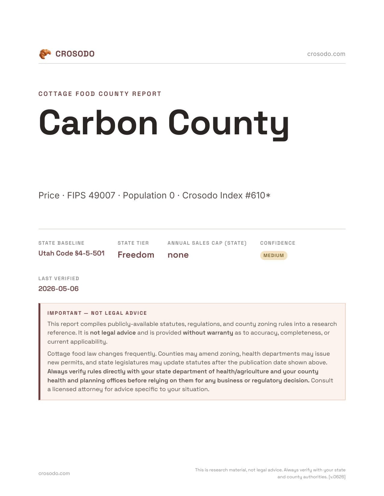Cover of Carbon County county cottage food report