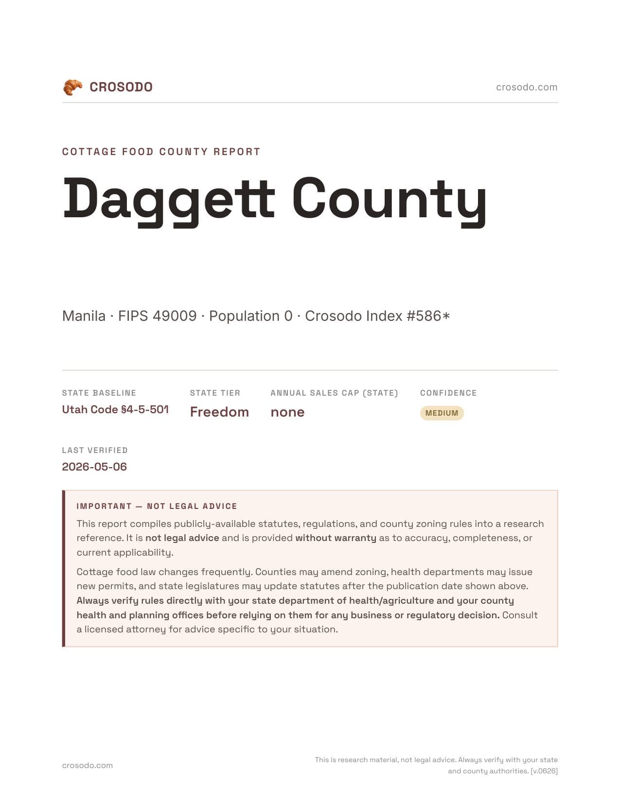Cover of Daggett County county cottage food report