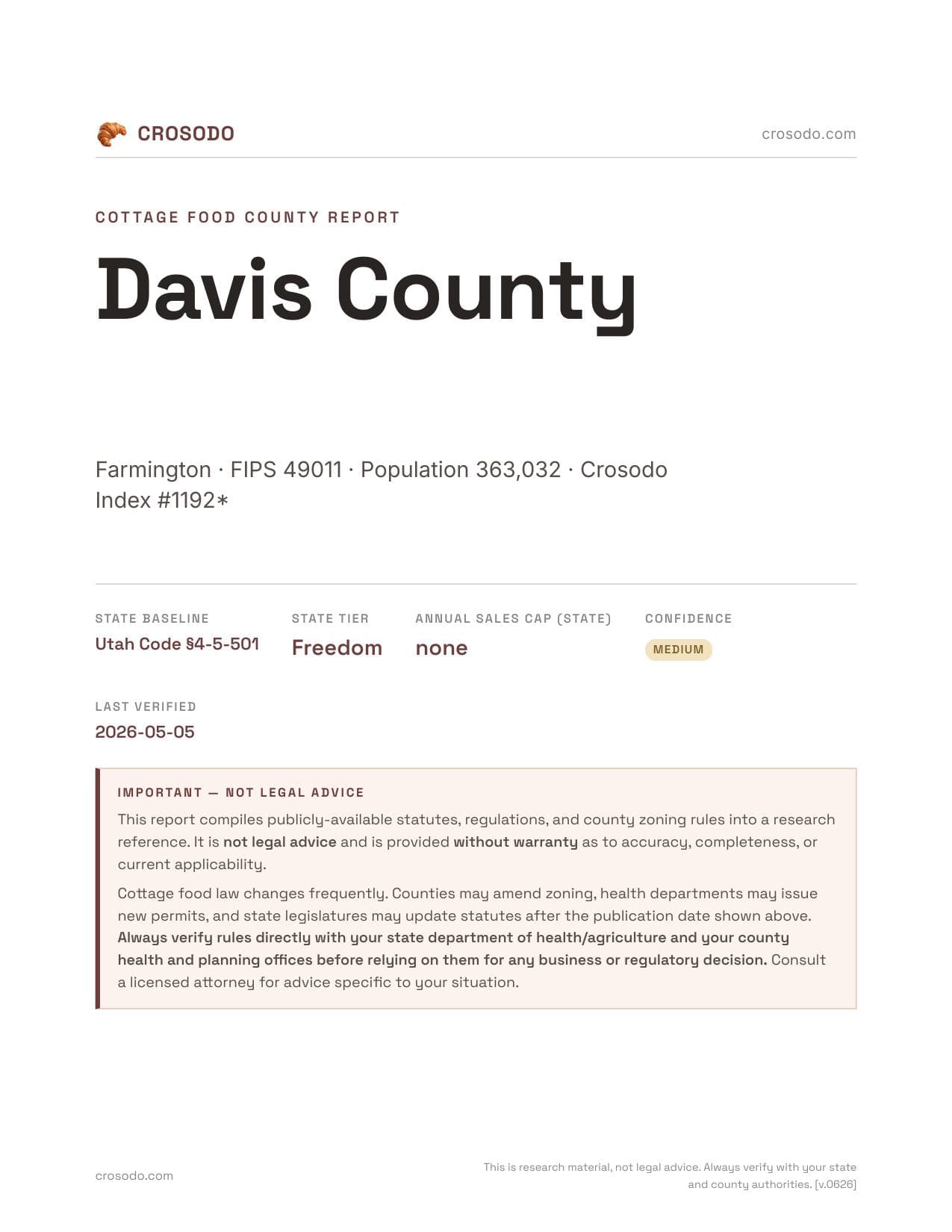 Cover of Davis County county cottage food report