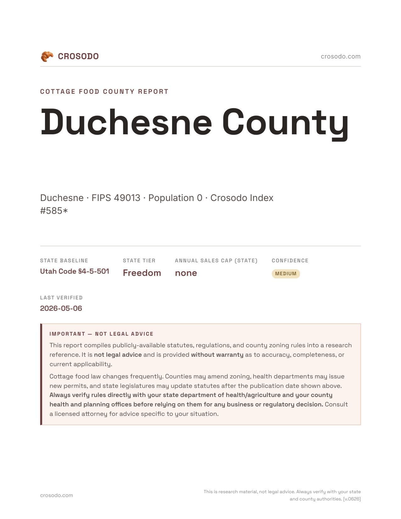 Cover of Duchesne County county cottage food report