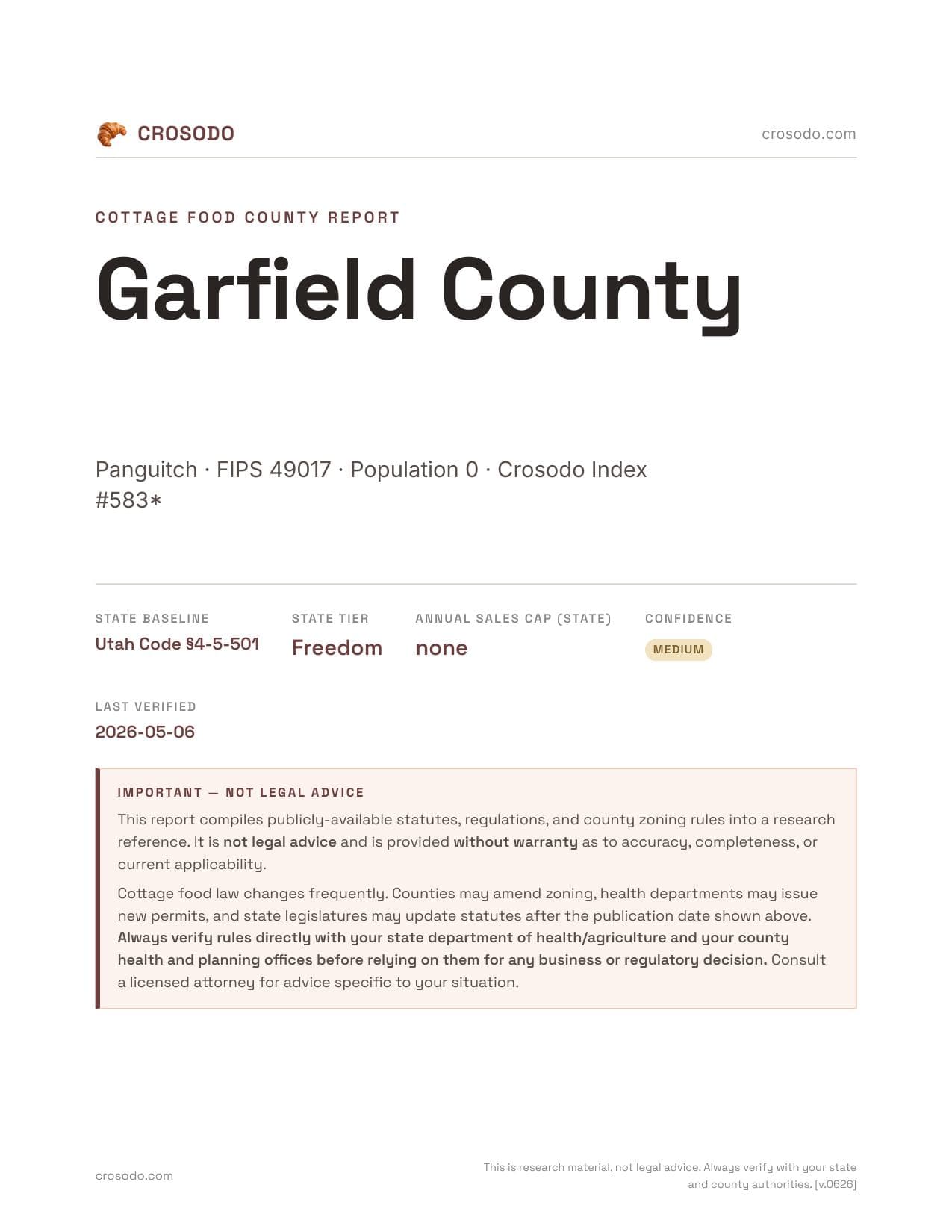Cover of Garfield County county cottage food report