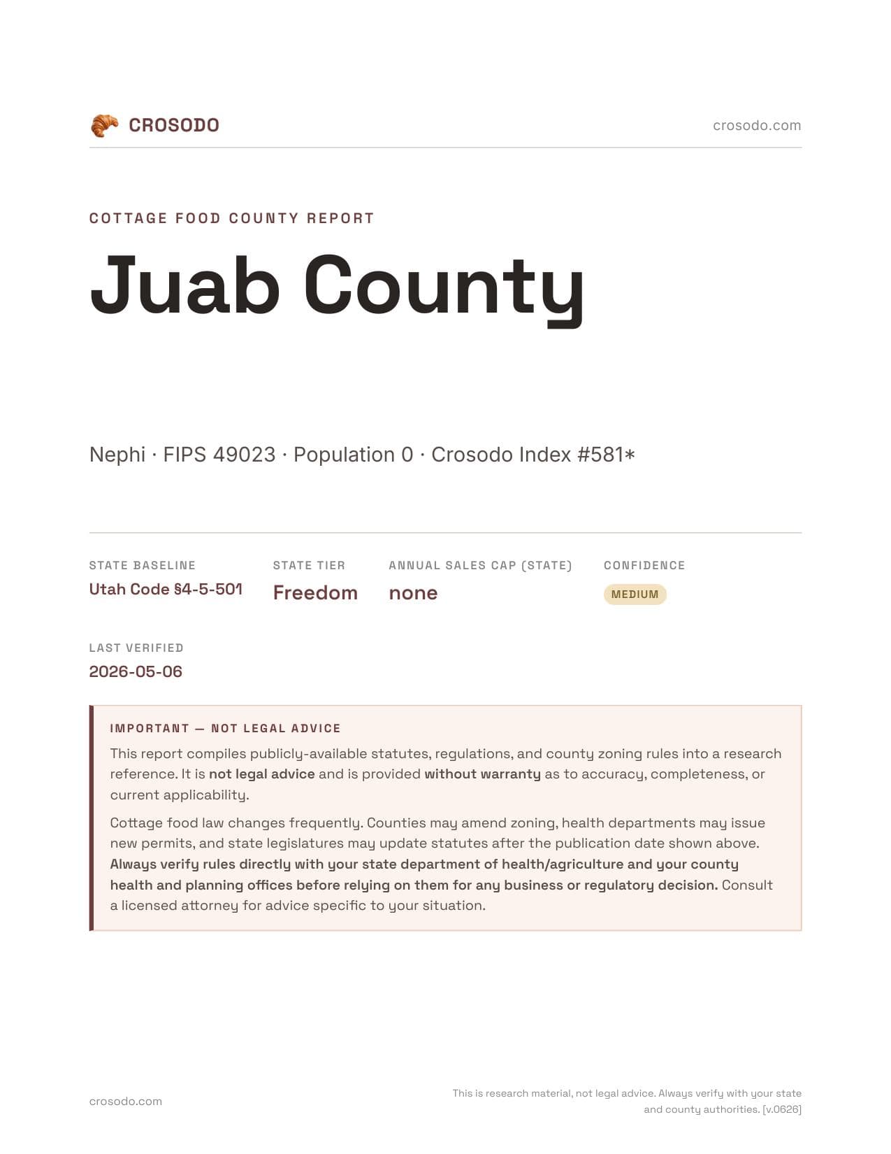 Cover of Juab County county cottage food report