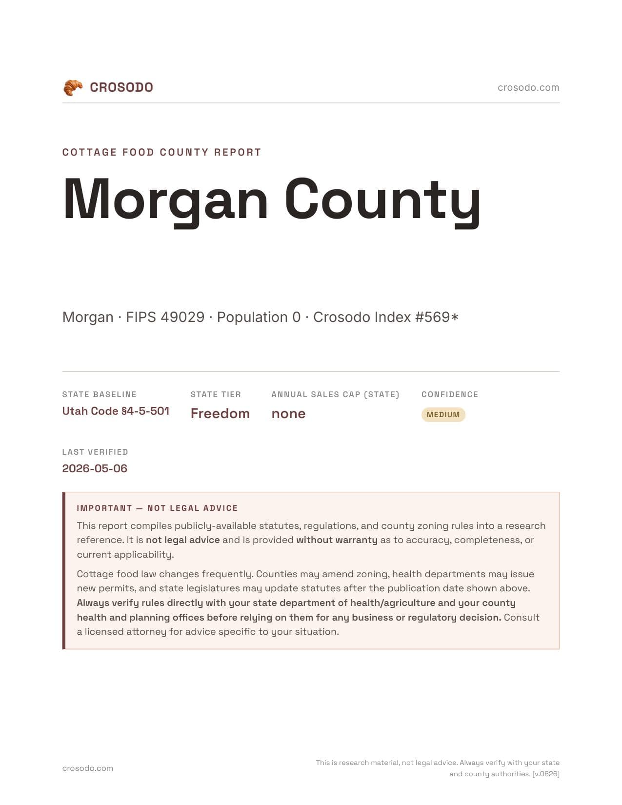 Cover of Morgan County county cottage food report