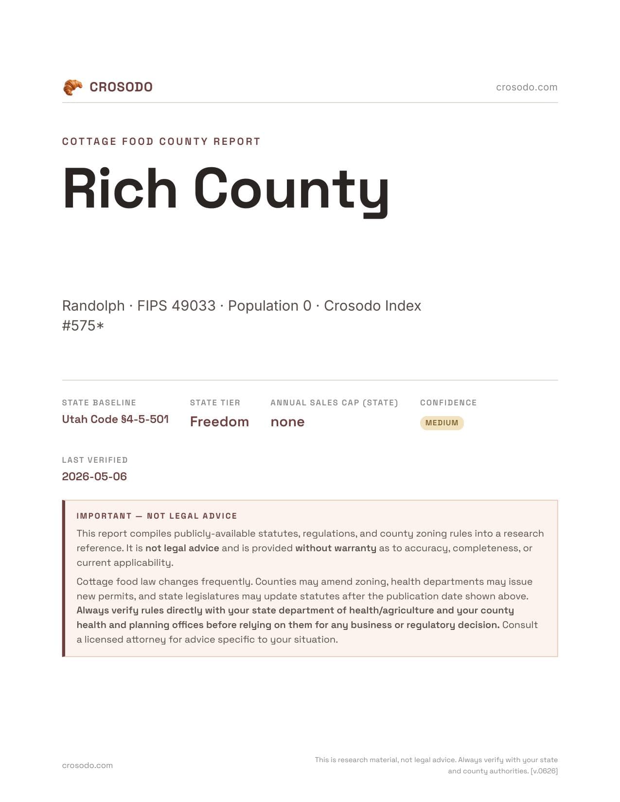 Cover of Rich County county cottage food report