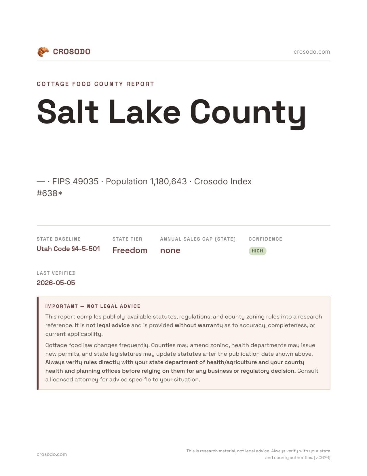 Cover of Salt Lake County county cottage food report