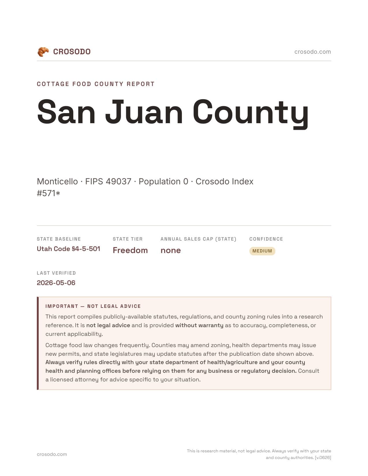 Cover of San Juan County county cottage food report