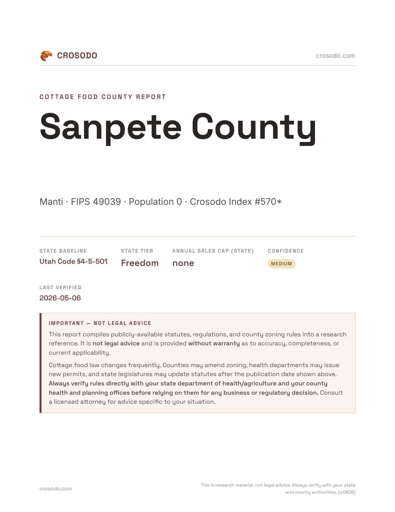 Cover of Sanpete County county cottage food report