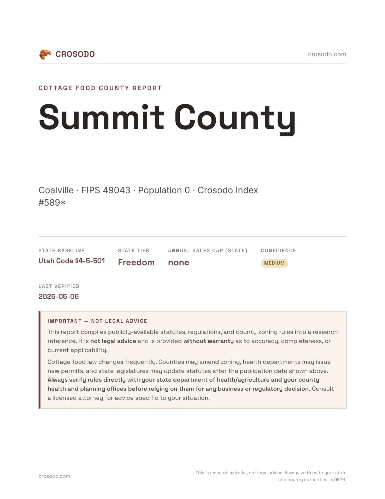 Cover of Summit County county cottage food report