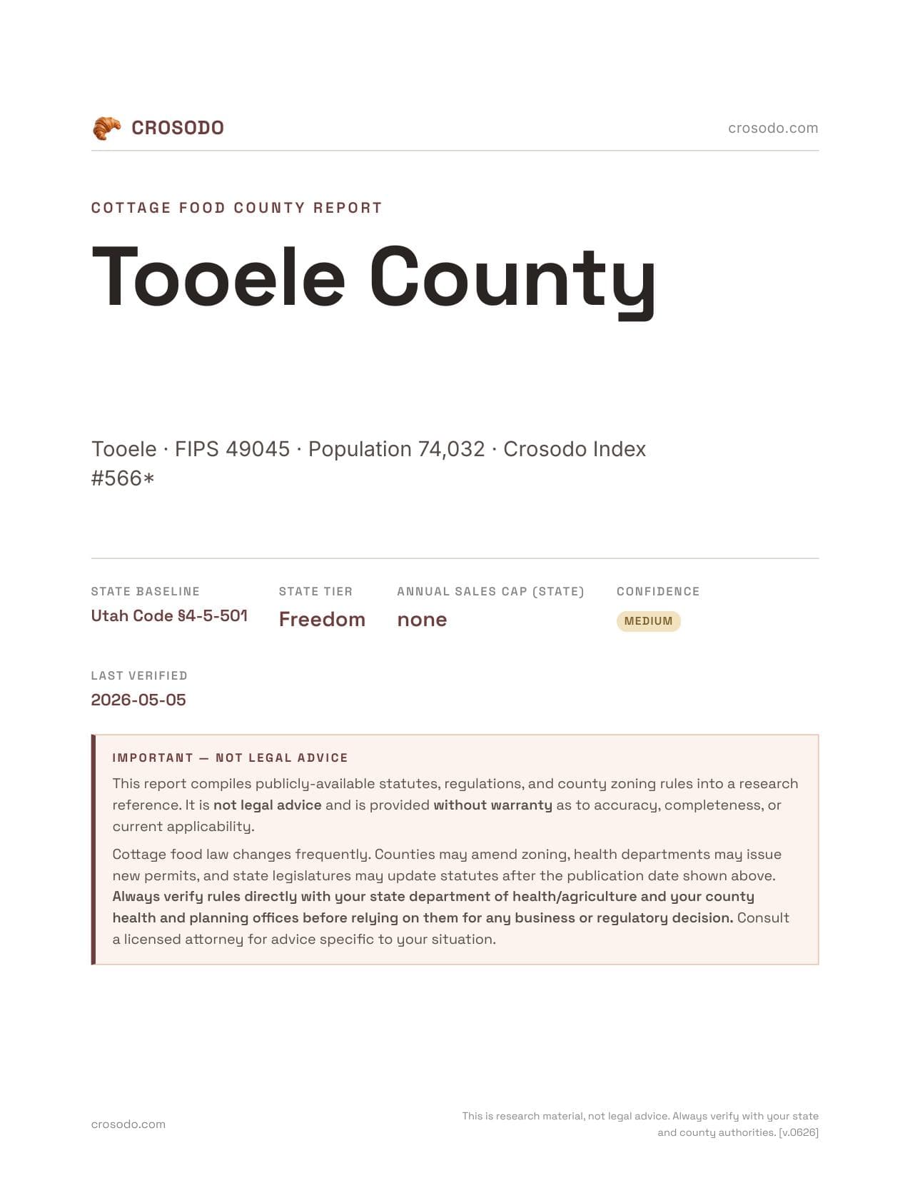 Cover of Tooele County county cottage food report