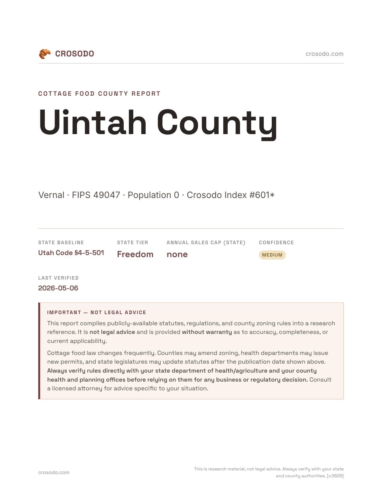 Cover of Uintah County county cottage food report