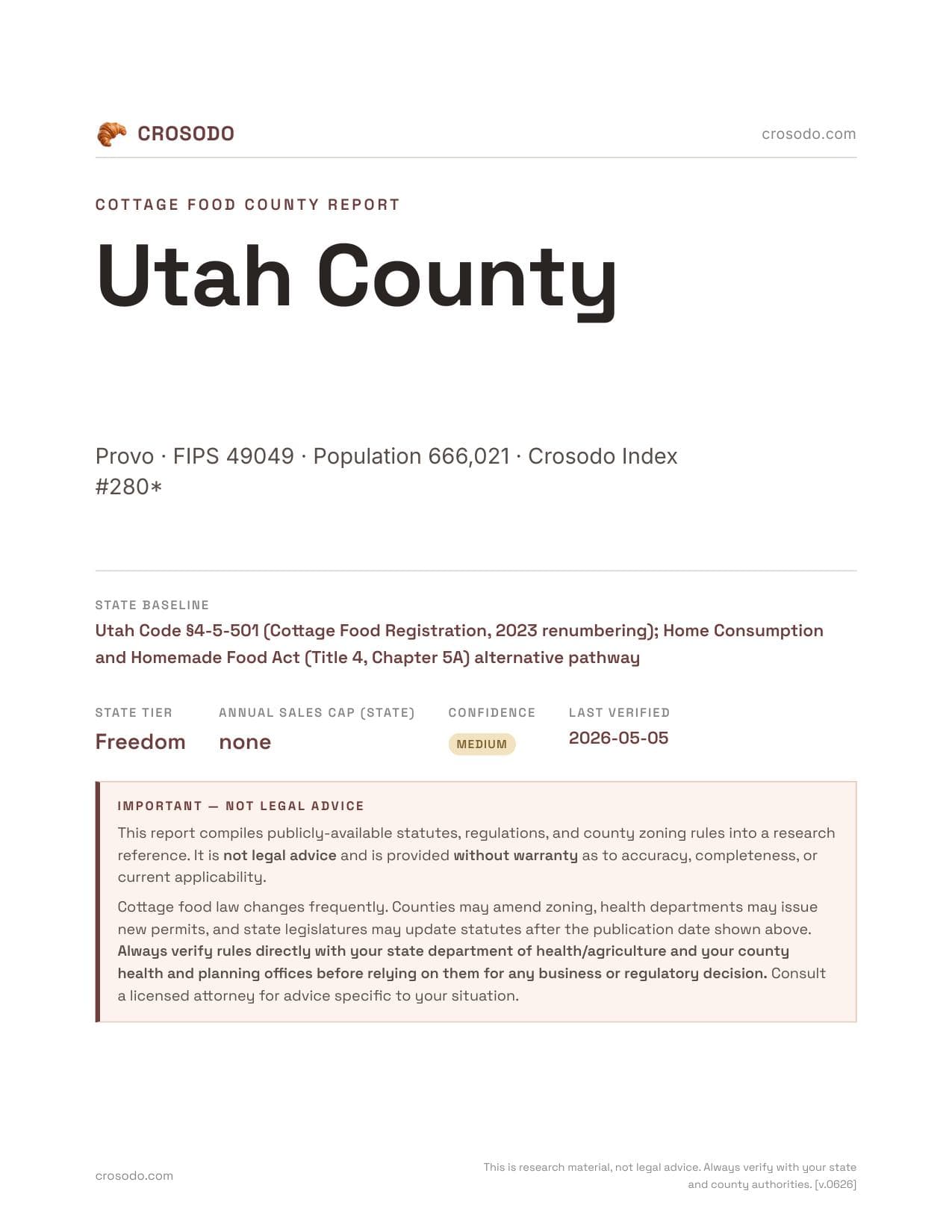 Cover of Utah County county cottage food report