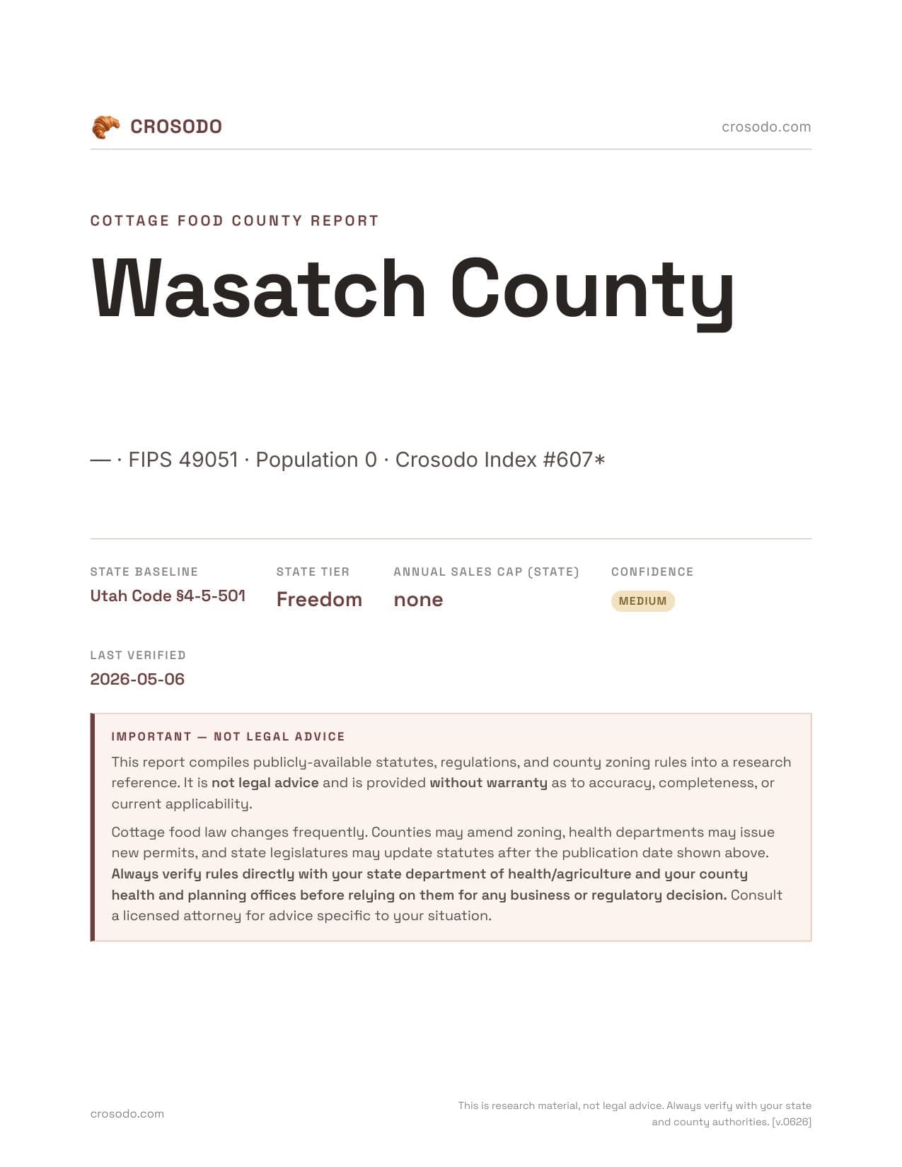 Cover of Wasatch County county cottage food report