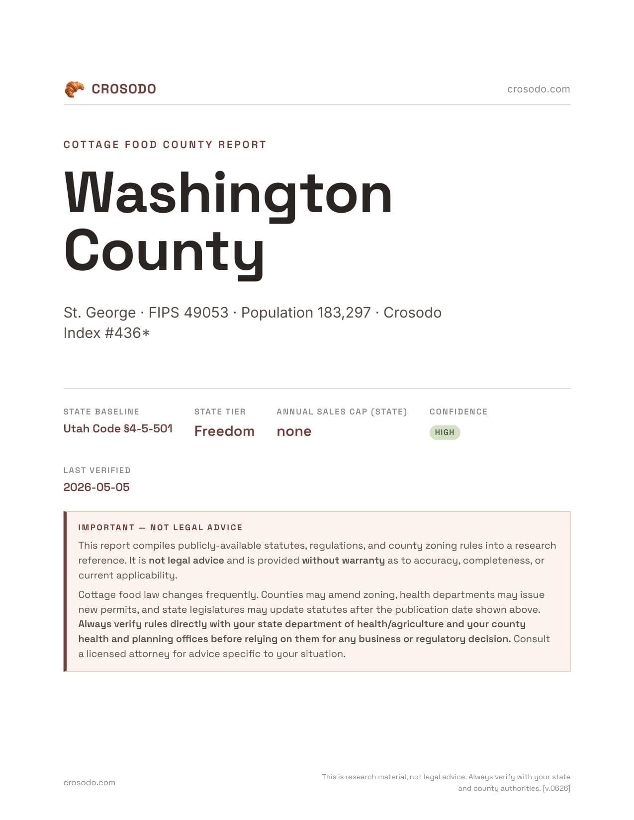 Cover of Washington County county cottage food report