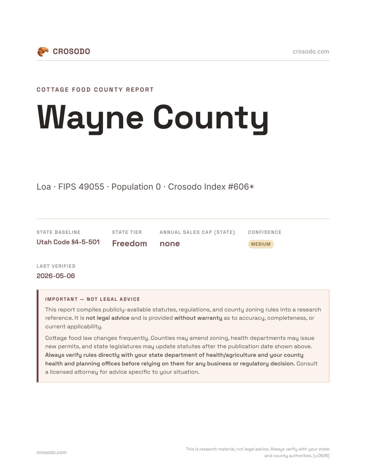Cover of Wayne County county cottage food report