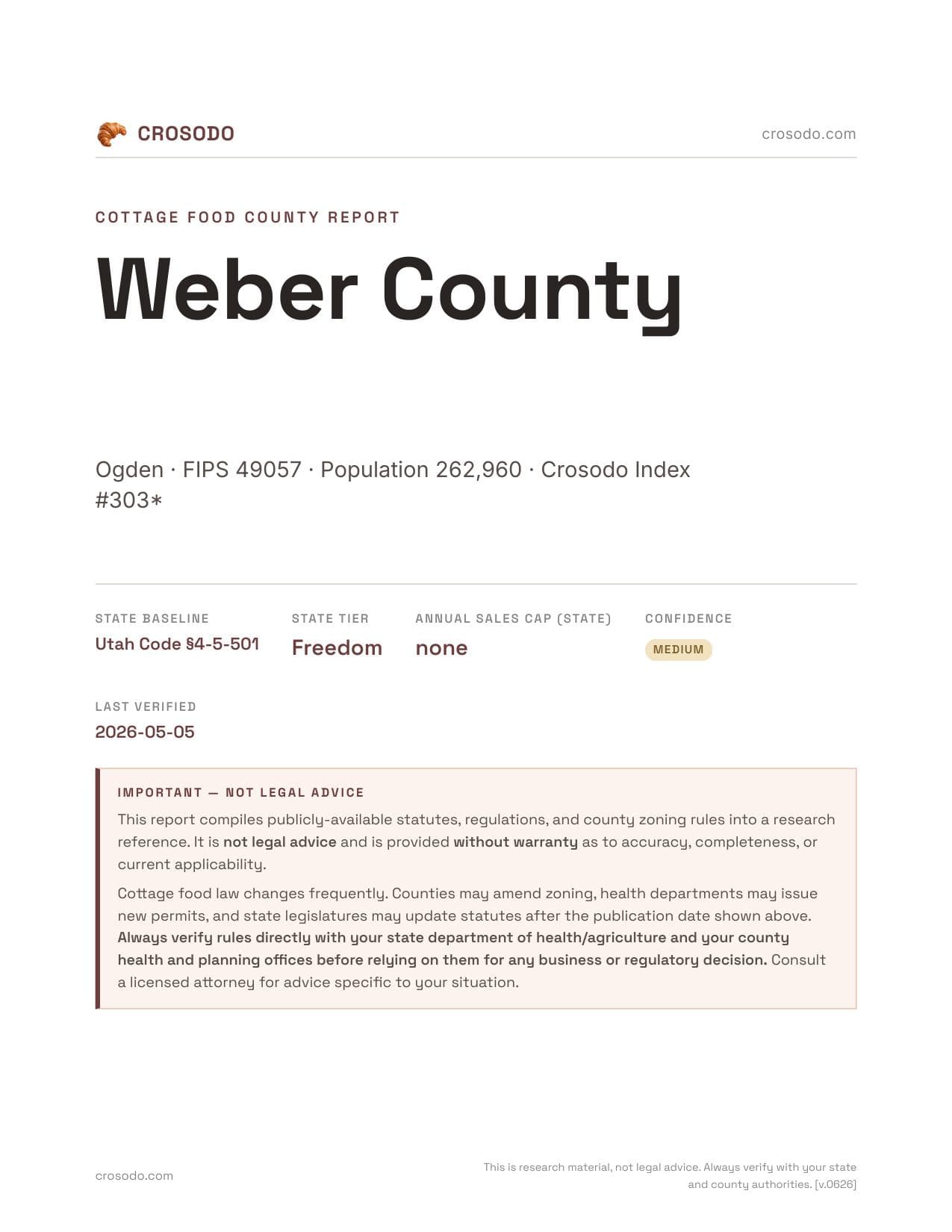 Cover of Weber County county cottage food report