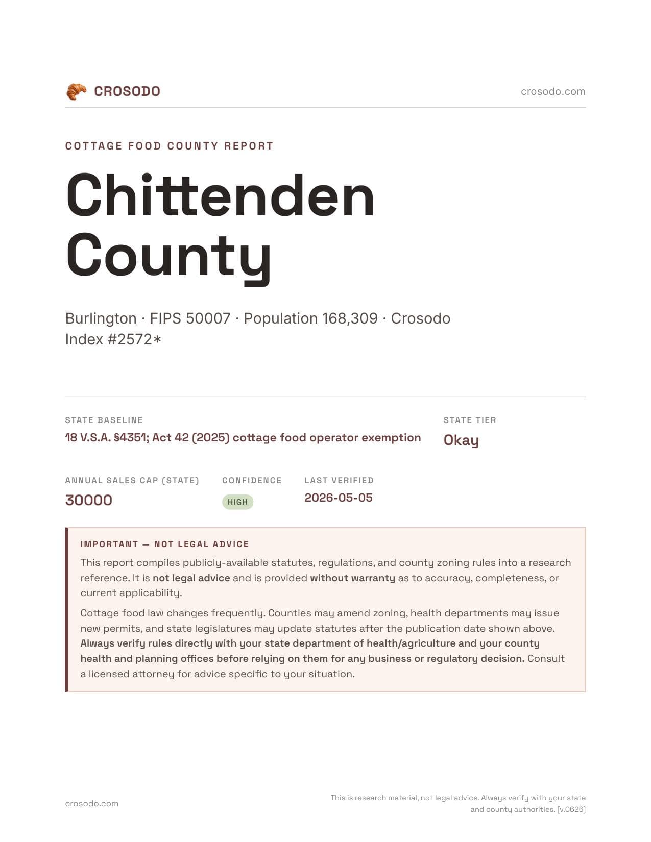 Cover of Chittenden County county cottage food report