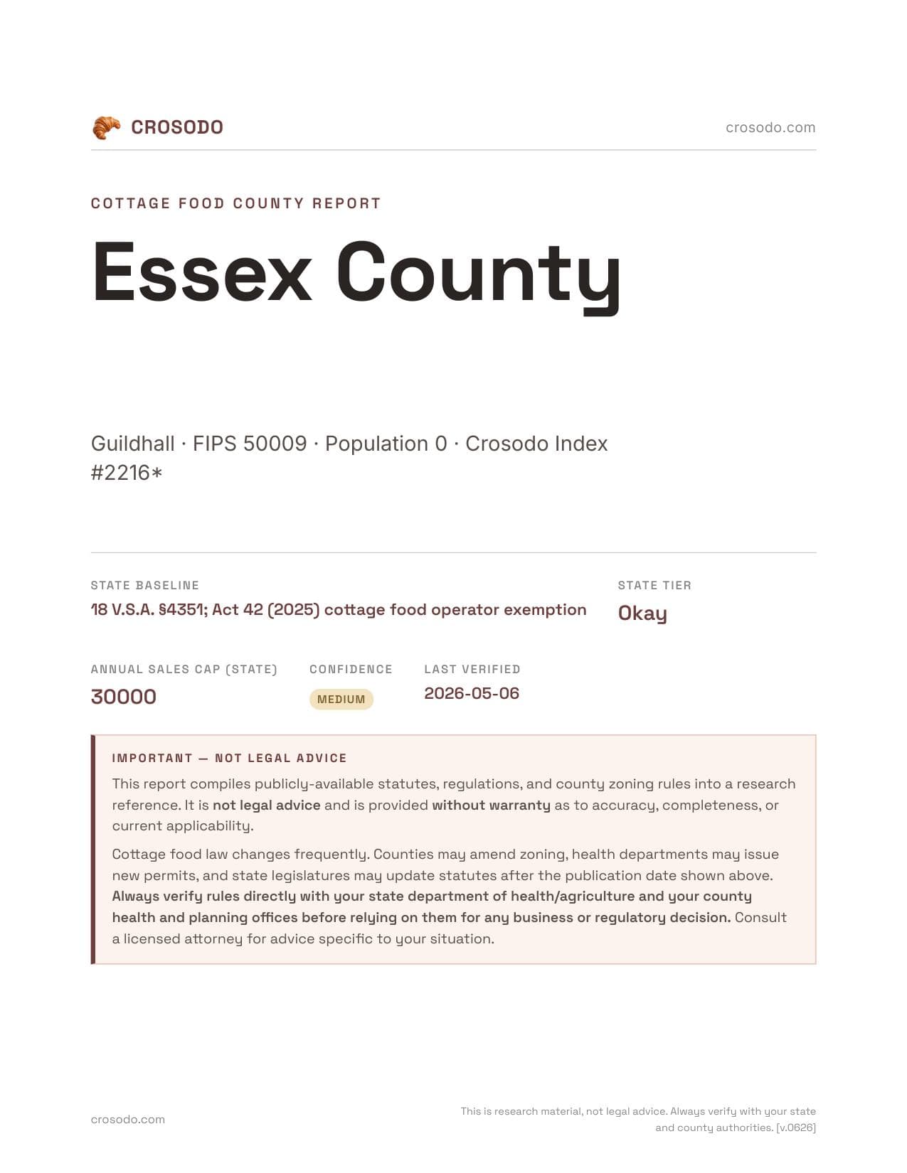 Cover of Essex County county cottage food report