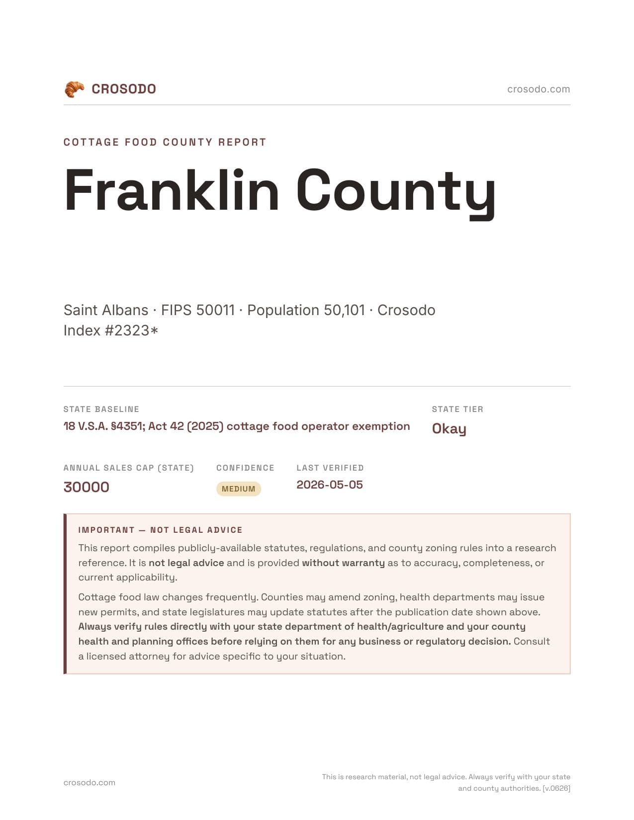 Cover of Franklin County county cottage food report