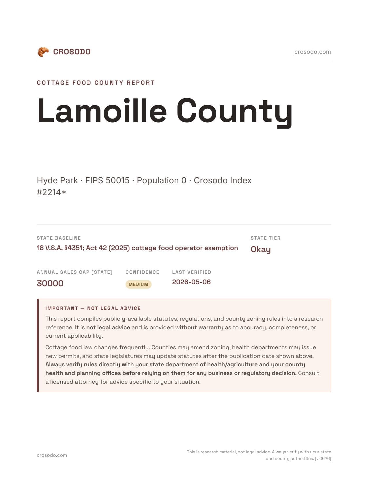 Cover of Lamoille County county cottage food report