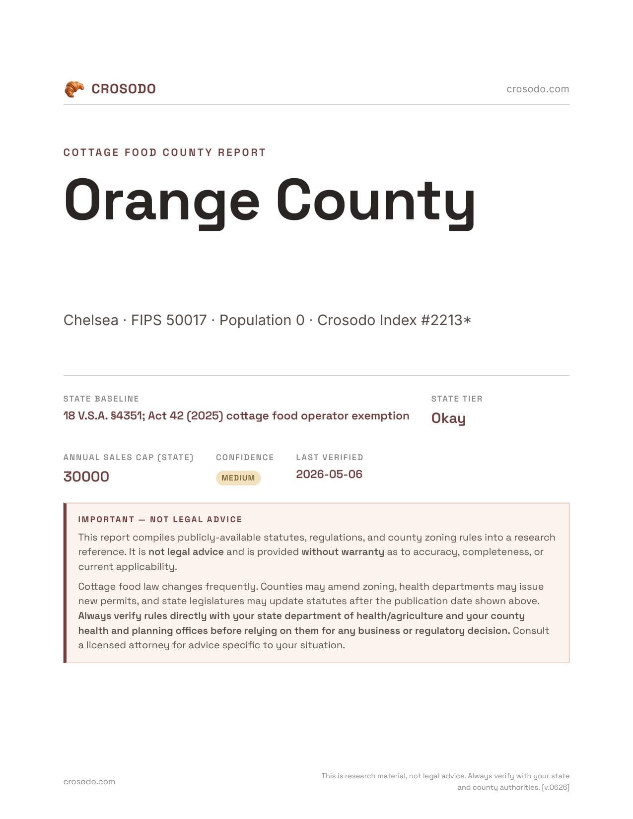 Cover of Orange County county cottage food report