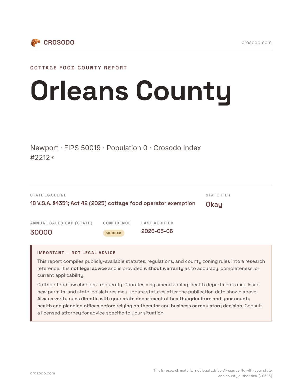 Cover of Orleans County county cottage food report