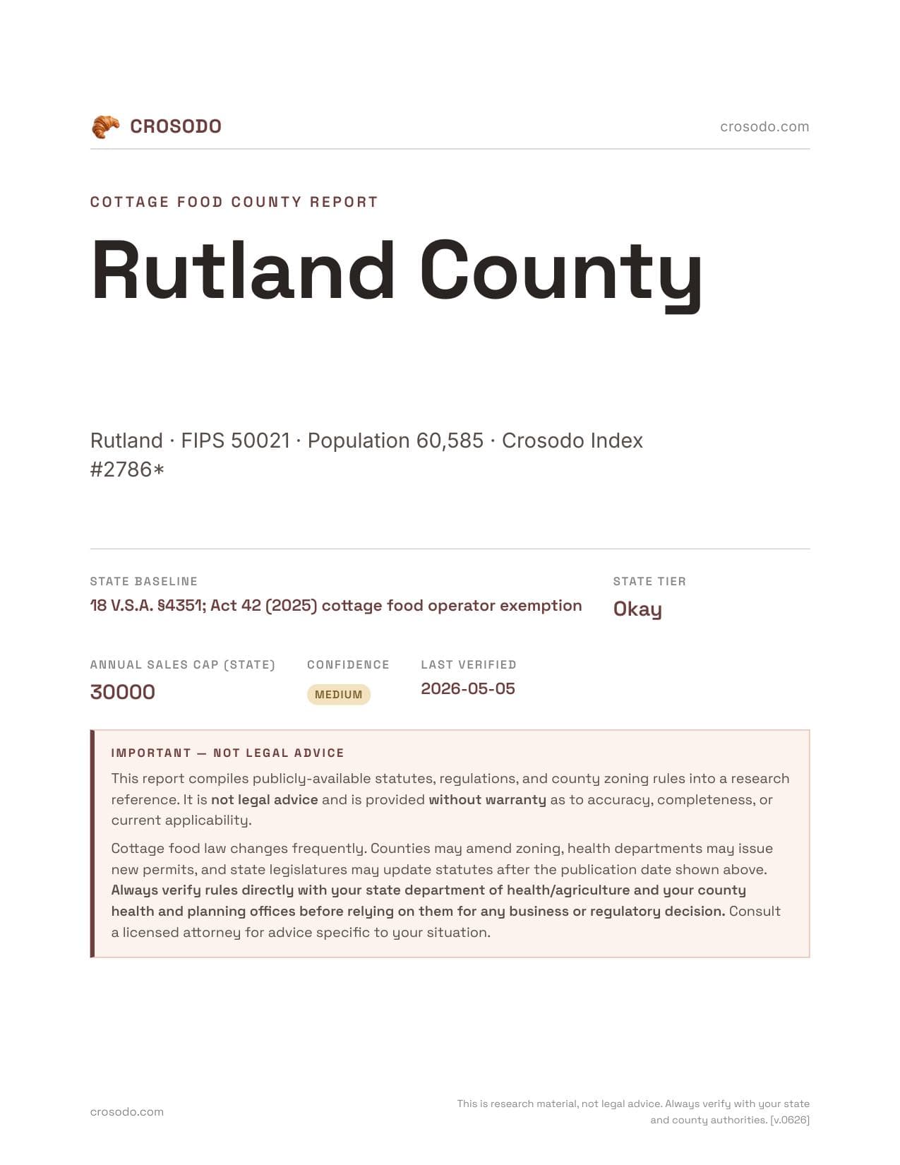 Cover of Rutland County county cottage food report