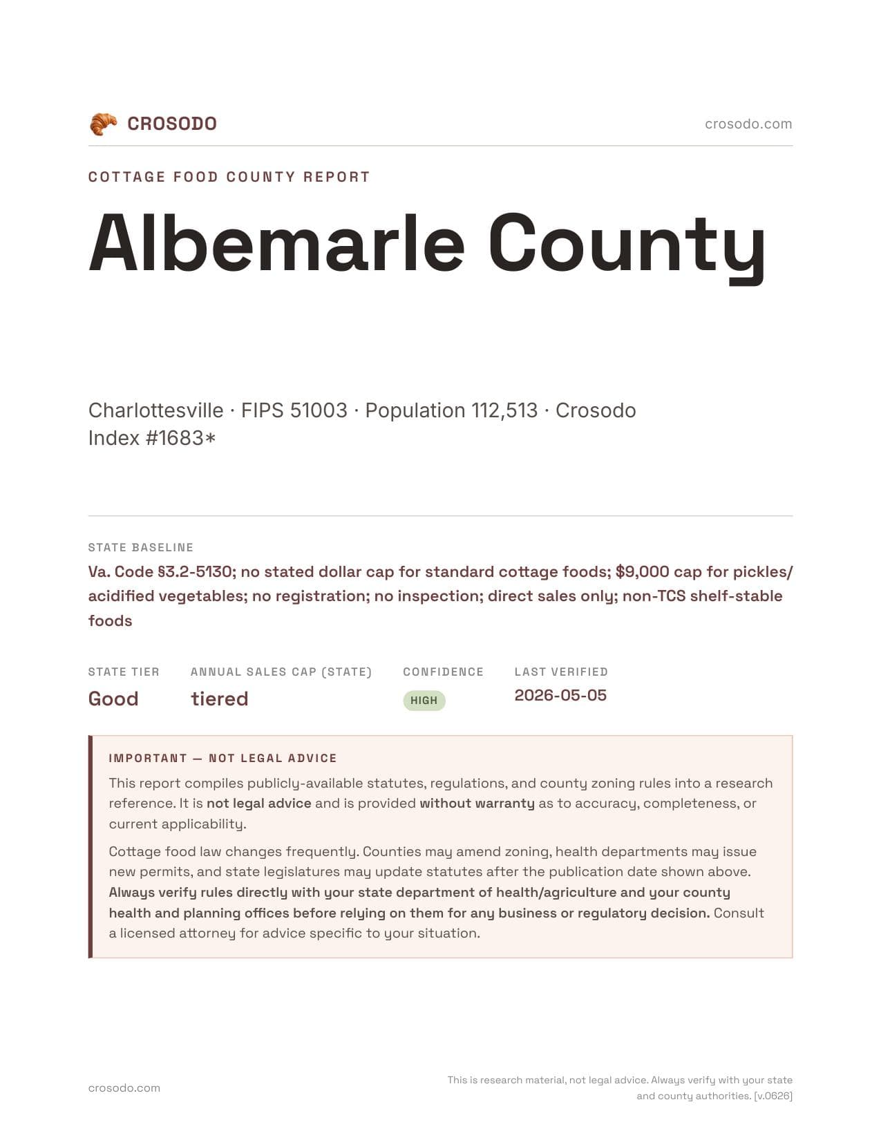 Cover of Albemarle County county cottage food report