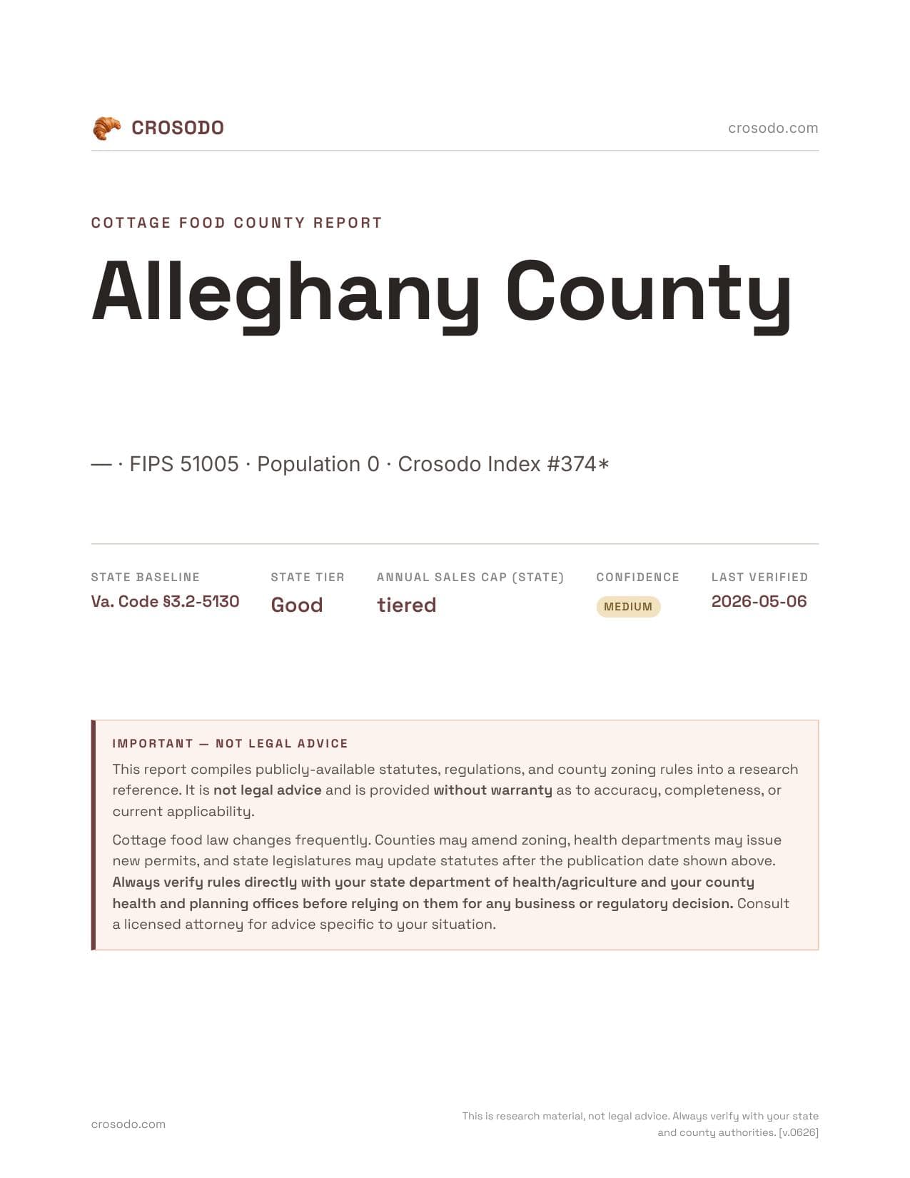 Cover of Alleghany County county cottage food report
