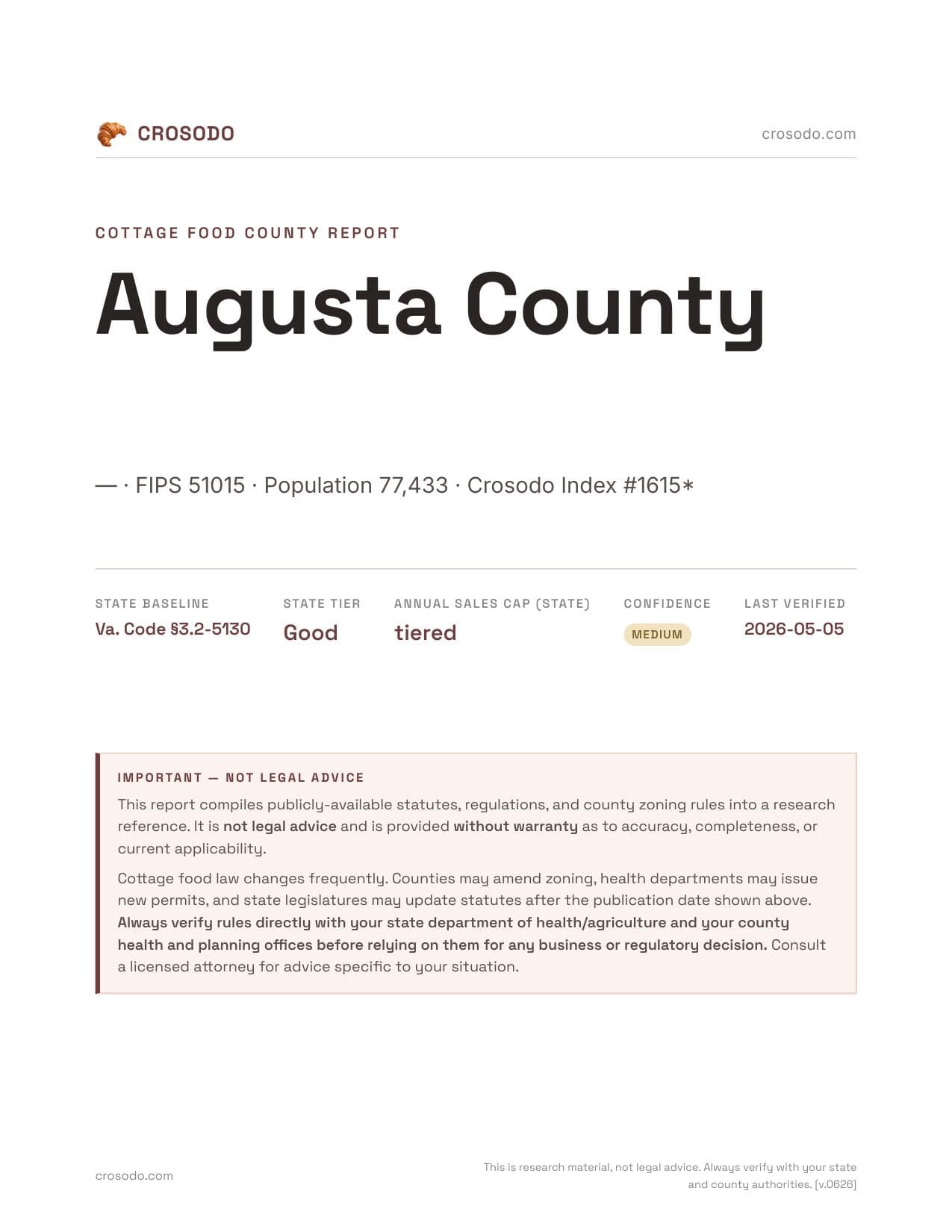 Cover of Augusta County county cottage food report
