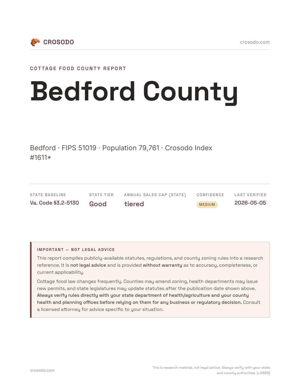 Cover of Bedford County county cottage food report